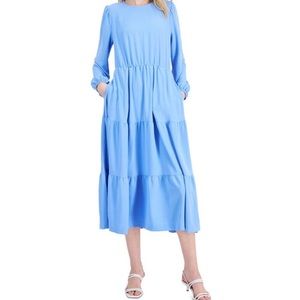 Alfani Midi/Maxi Dress light blue periwinkle tiered poly solid